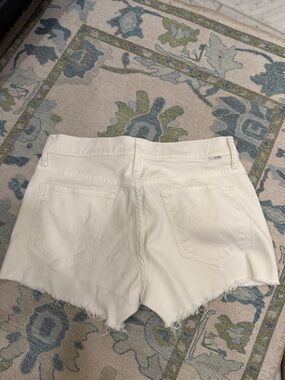 MOTHER White Denim Frayed Hem Jean Shorts